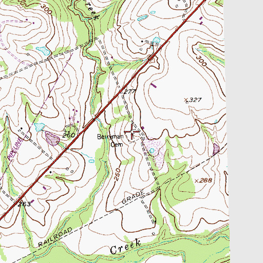 Topographic Map of Berryman Cemetery, TX