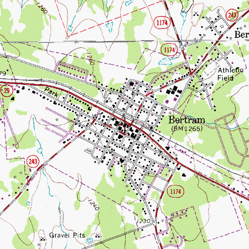 Topographic Map of Bertram, TX