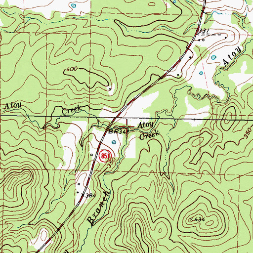 Topographic Map of Big Atoy Creek, TX