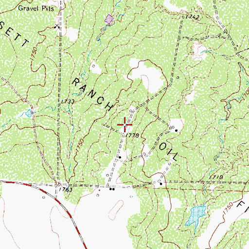 Topographic Map of Bissett Ranch Oil Field, TX