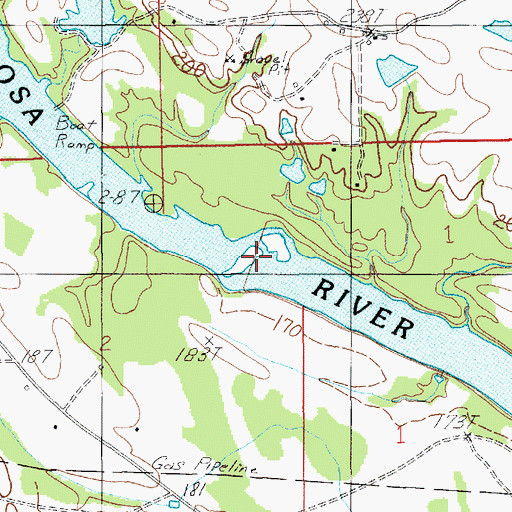 Topographic Map of Moccasin Shoals, AL