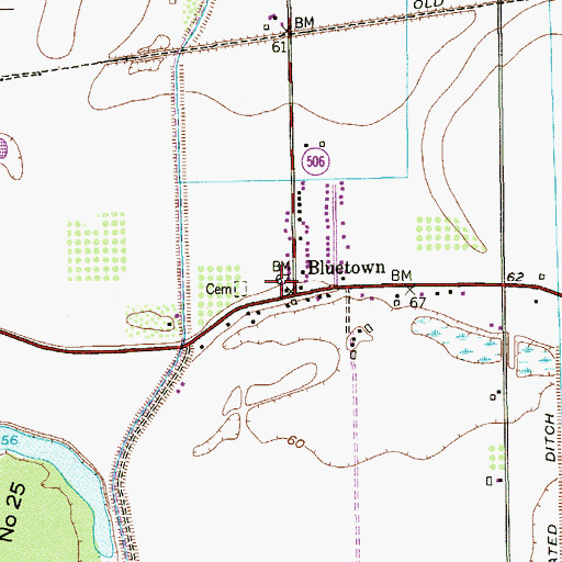 Topographic Map of Bluetown, TX