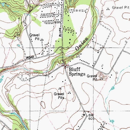 Topographic Map of Bluff Springs, TX