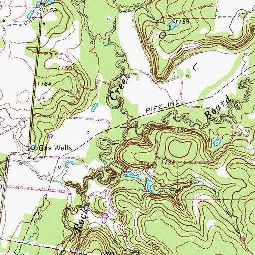 Topographic Map of Board Tree Creek, TX