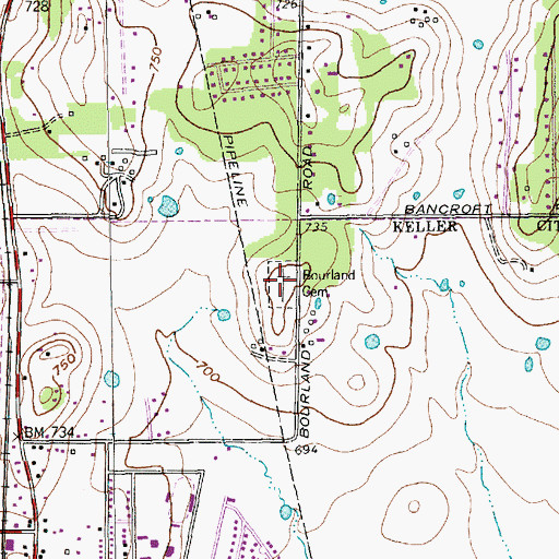 Topographic Map of Bourland Cemetery, TX