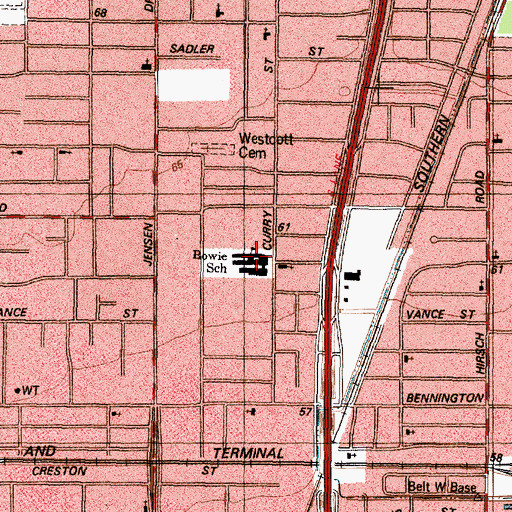 Topographic Map of Bowie School, TX
