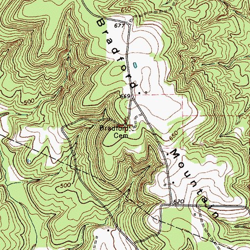 Topographic Map of Bradford Cemetery, TX