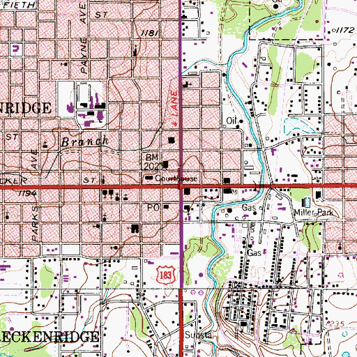 Topographic Map of Breckenridge, TX