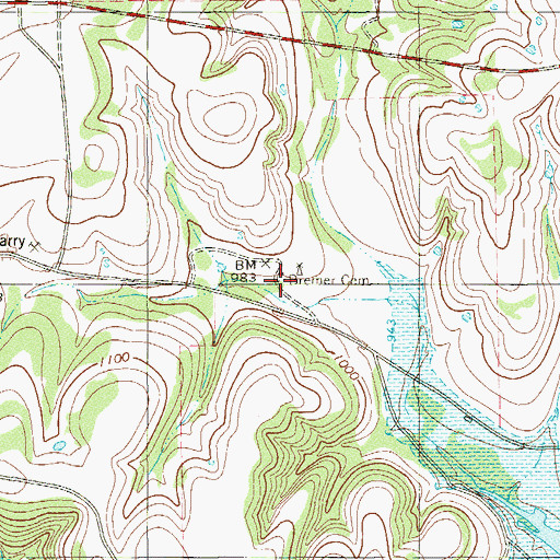 Topographic Map of Bremer Cemetery, TX