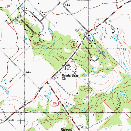 Topographic Map of Bright Star Cemetery, TX