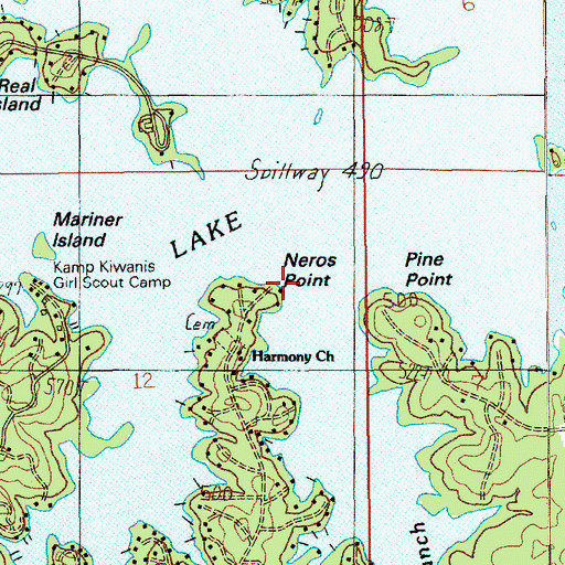 Topographic Map of Neros Point, AL