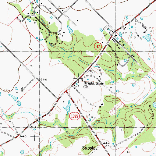 Topographic Map of Bright Star Church, TX