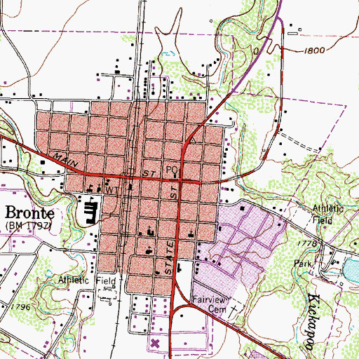 Topographic Map of Bronte, TX