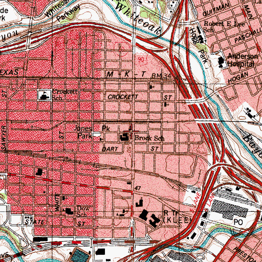 Topographic Map of Brook School, TX