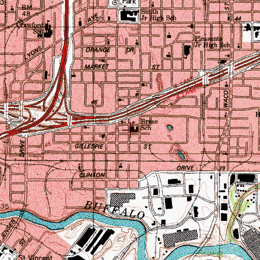 Topographic Map of Bruce School, TX
