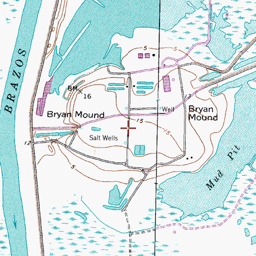 Topographic Map of Bryan Mound, TX