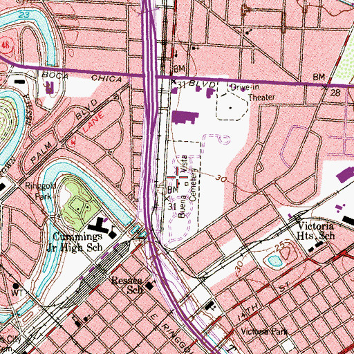 Topographic Map of Buena Vista Cemetery, TX