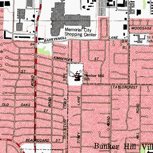 Topographic Map of Bunker Hill School, TX