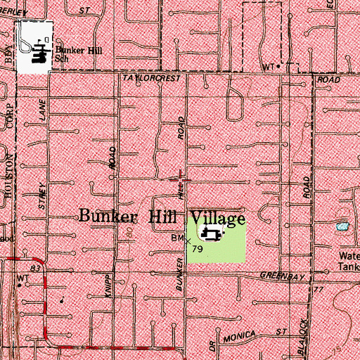 Topographic Map of Bunker Hill Village, TX