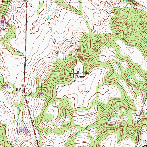 Topographic Map of Bunkley Cemetery, TX
