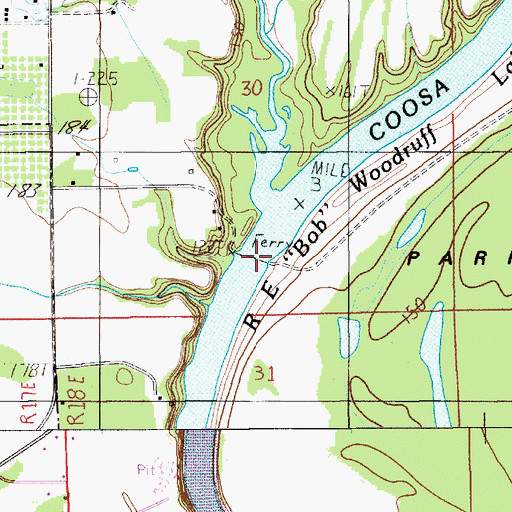 Topographic Map of Parker Ferry (historical), AL