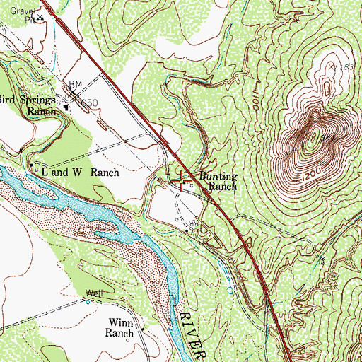 Topographic Map of Bunting Ranch, TX