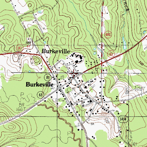 Topographic Map of Burkeville, TX