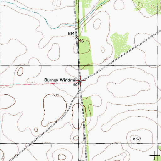 Topographic Map of Burney Windmill, TX