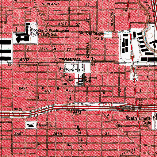 Topographic Map of Burrus School, TX