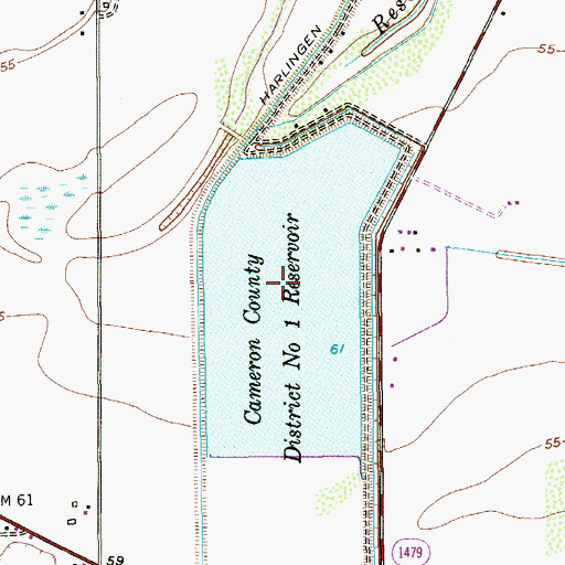 Topographic Map of Cameron County District Number One Reservoir, TX