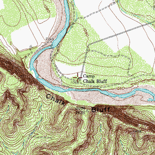 Topographic Map of Camp Chalk Bluff, TX