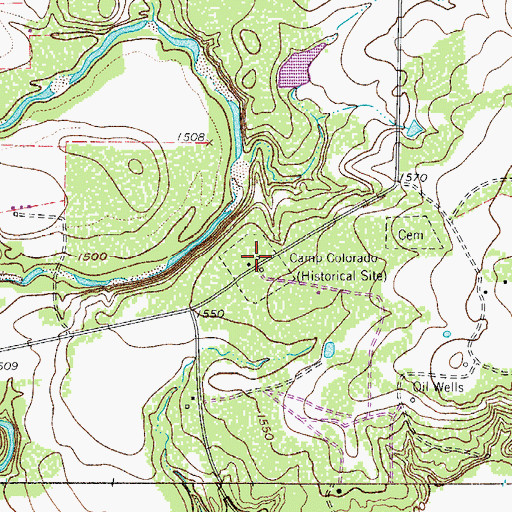 Topographic Map of Camp Colorado (historical), TX