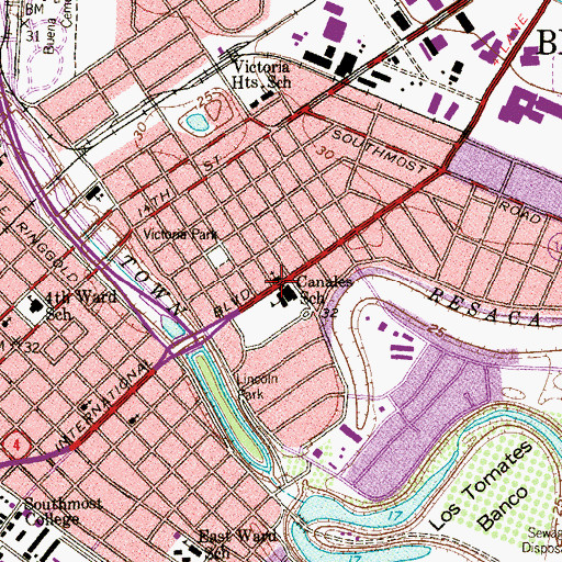 Topographic Map of Canales School, TX