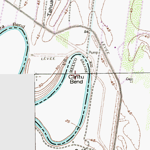 Topographic Map of Cantu Bend, TX