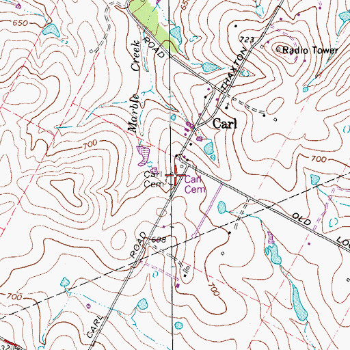 Topographic Map of Carl Cemetery, TX
