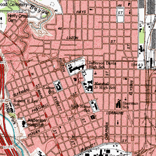 Topographic Map of Carnegie Branch Library, TX