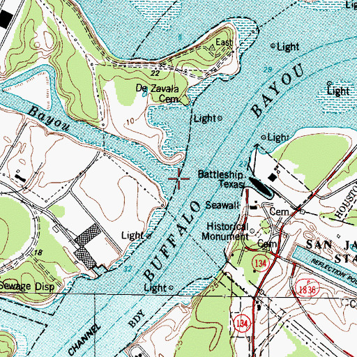 Topographic Map of Carpenters Bayou, TX