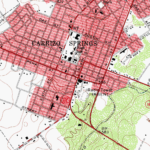 Topographic Map of Carrizo Springs, TX