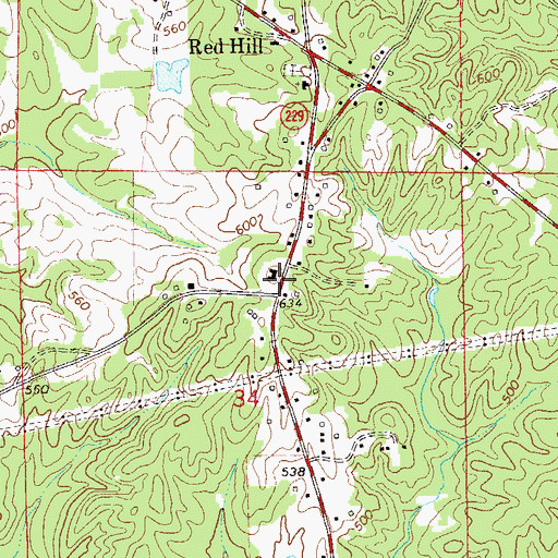 Topographic Map of Red Hill School (historical), AL