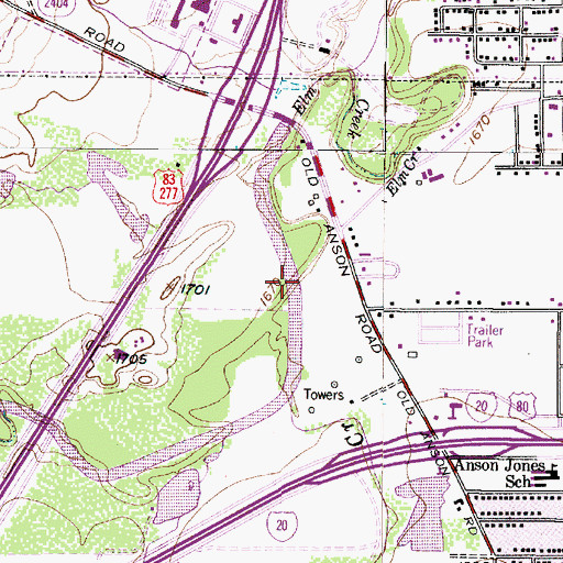 Topographic Map of Cat Claw Creek, TX