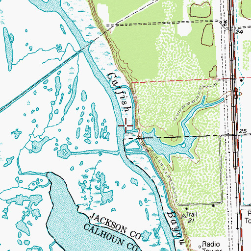Topographic Map of Catfish Bayou, TX