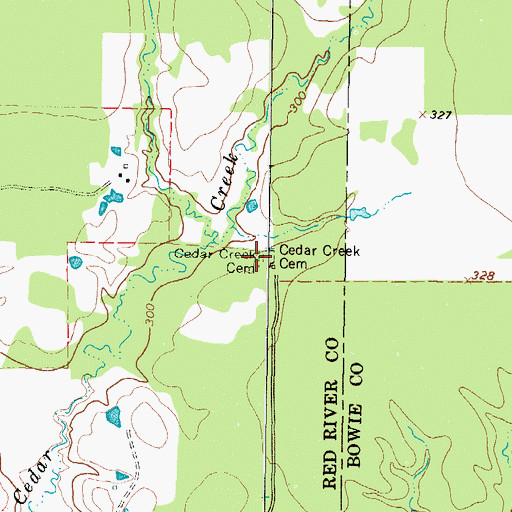 Topographic Map of Cedar Creek Cemetery, TX