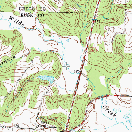 Topographic Map of Cemetery Branch, TX