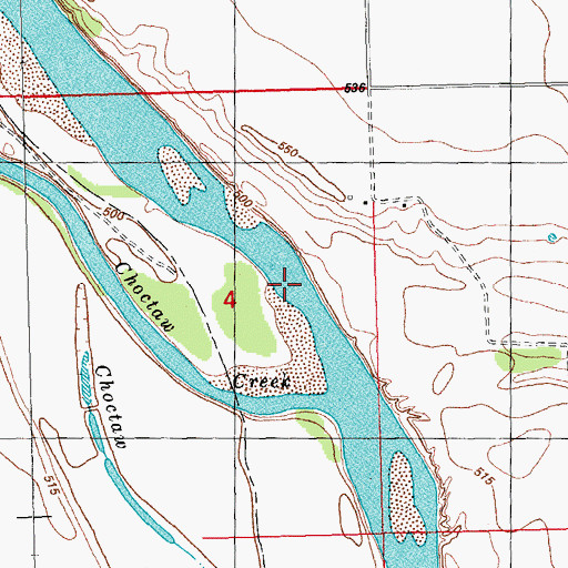 Topographic Map of Choctaw Creek, TX
