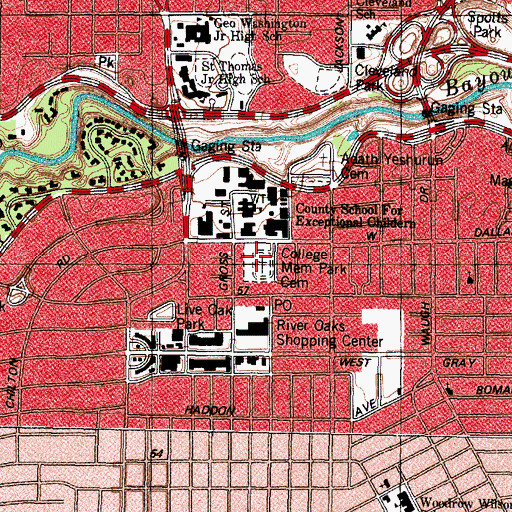 Topographic Map of College Memorial Park Cemetery, TX