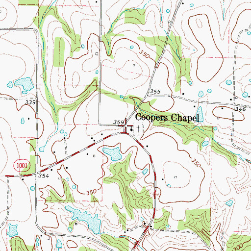 Topographic Map of Coopers Chapel, TX