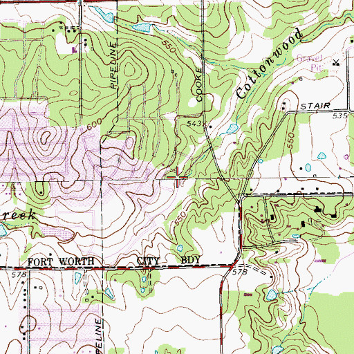 Topographic Map of Cottonwood Creek, TX
