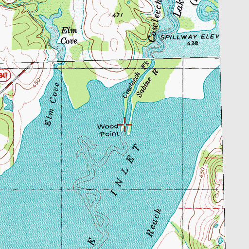 Topographic Map of Cowleech Fork Sabine River, TX
