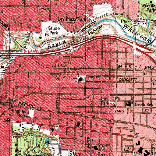 Topographic Map of Crockett School, TX