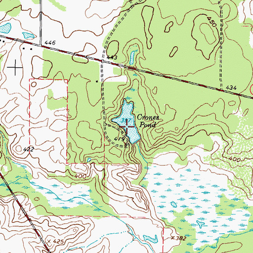 Topographic Map of Crones Pond, TX